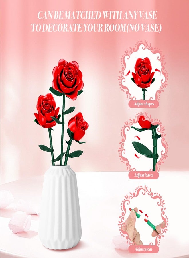 RASOUT Red Rose Flowers Bouquet Building Set, 162 PCS Roses Flowers Artificial Flowers Botanical Collection Blocks Kit for Adults Women Gift, DIY Rose Building Block for Christmas & Valentines Home Decor - Image 4